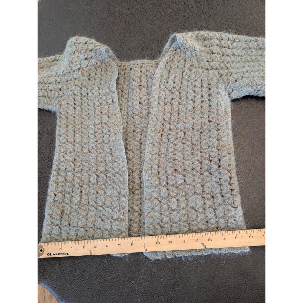 Handmade Blue Chunky Knit Crochet Wool Cardigan Sweater Open Front Girls 10 12 - Picture 10 of 12